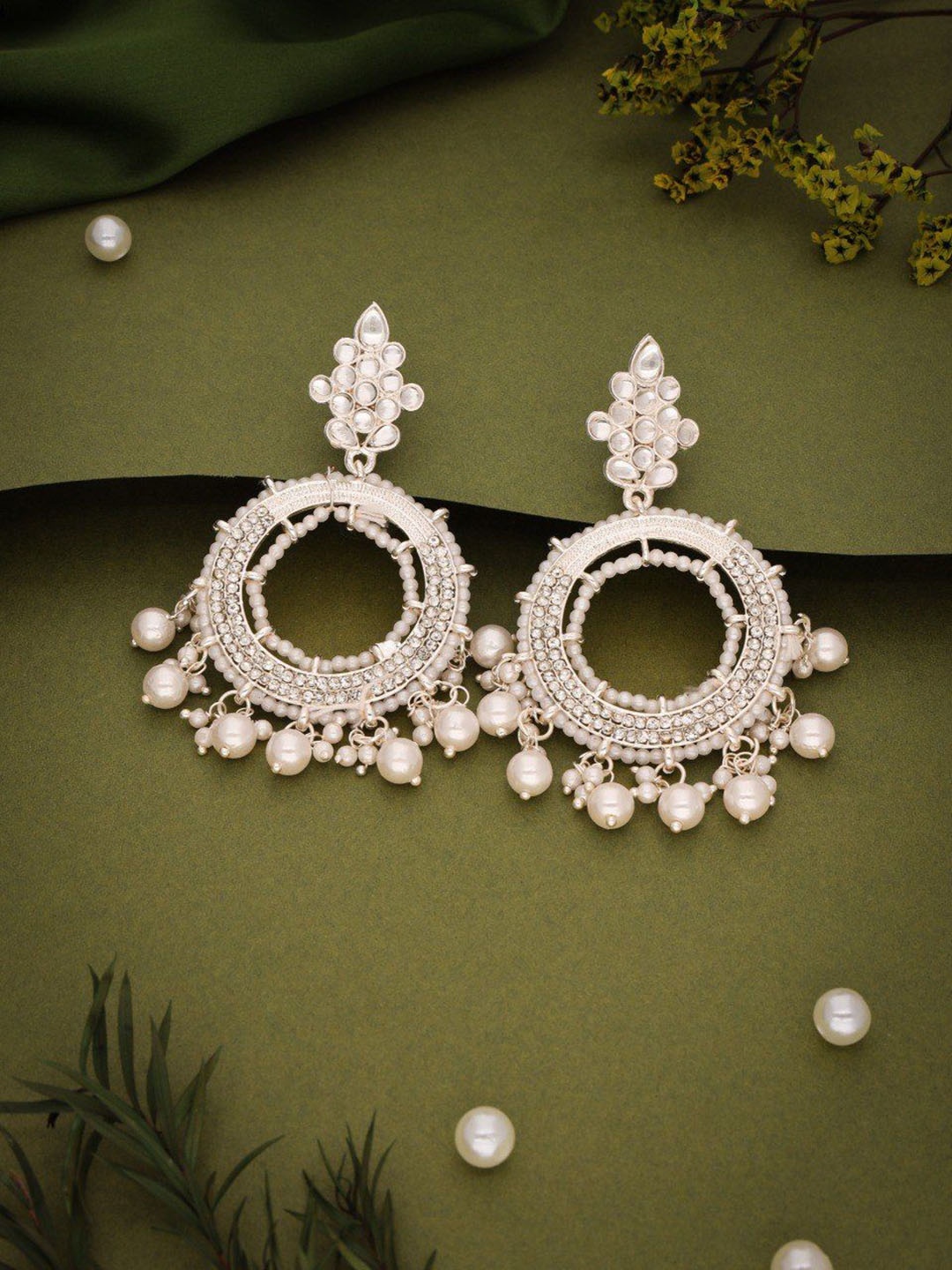 

Anouk Silver-Plated Artificial Beads Beaded Contemporary Shaped Jhumkas, Gold