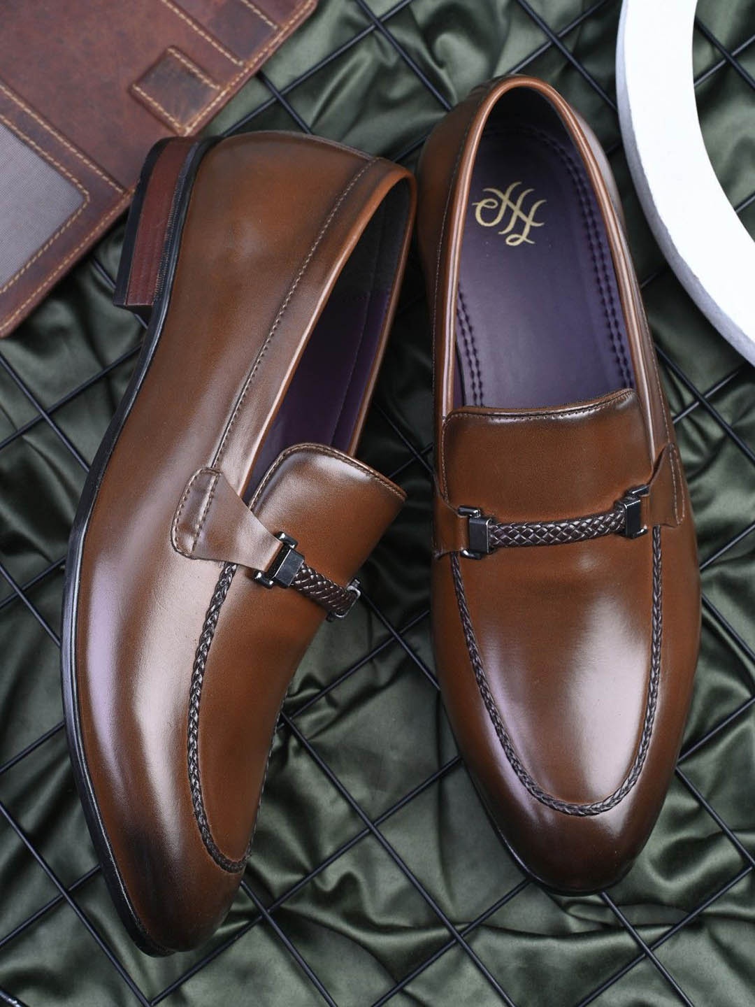 

House of Pataudi Men Textured Formal Loafers, Tan