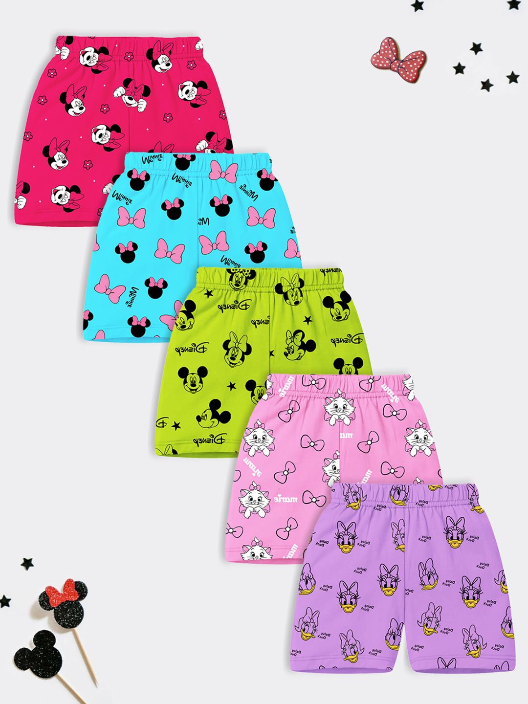 

YK Disney Girls Pack Of 5 Printed Regular Fit Cotton Shorts, Purple