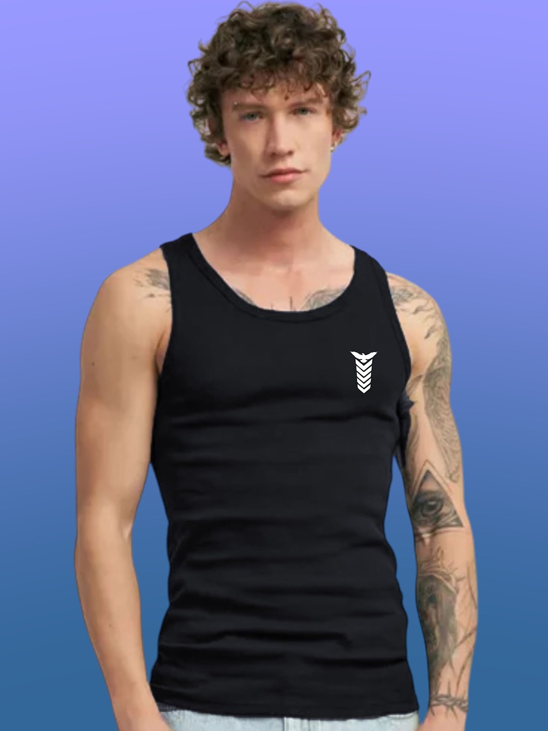 

Uniplanet store Printed Cotton Innerwear Vests UVM-BIRD-UP-BLK-S, Black