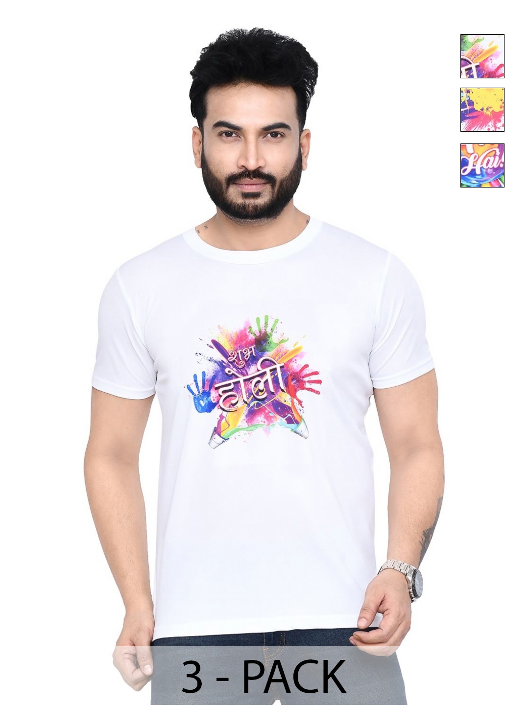 

RAPL Men 3 Printed Applique T-shirt, White
