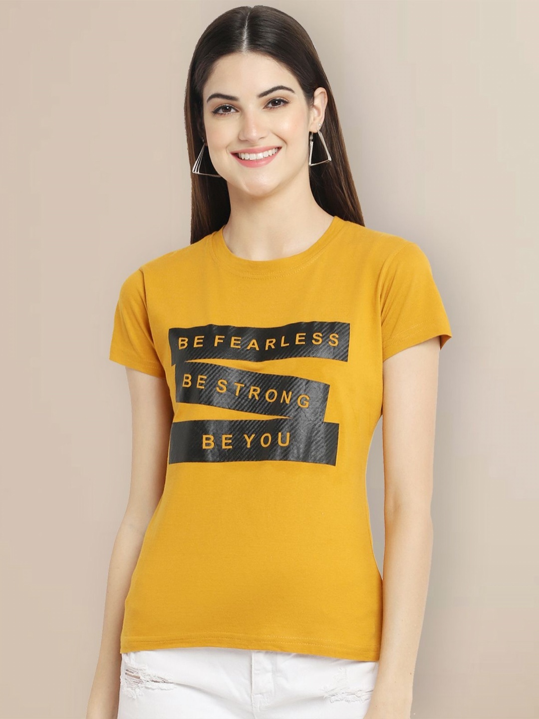 

Metronaut Women Typography Printed T-shirt, Mustard