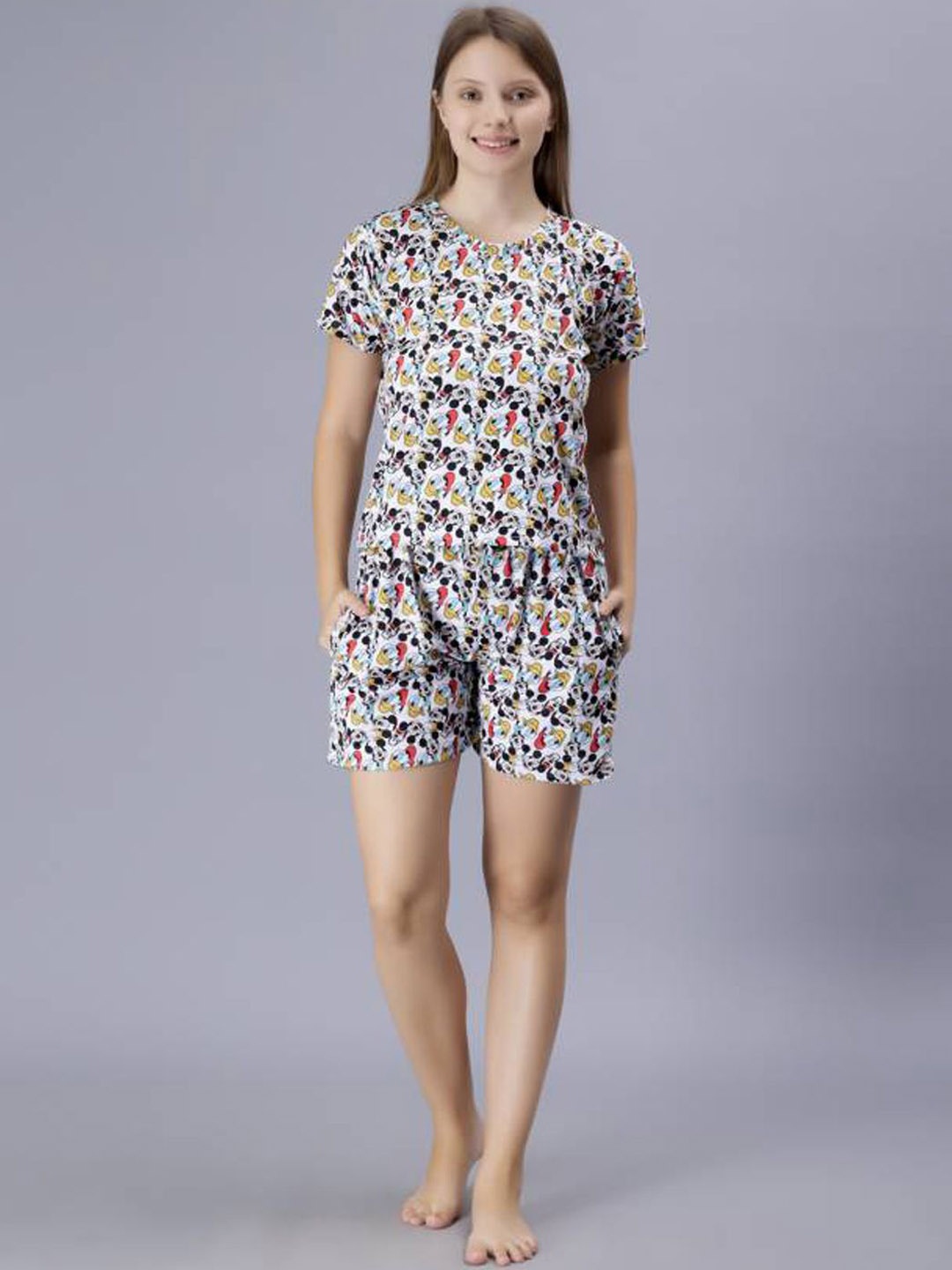 

Dreambe Women Printed Night suit, White