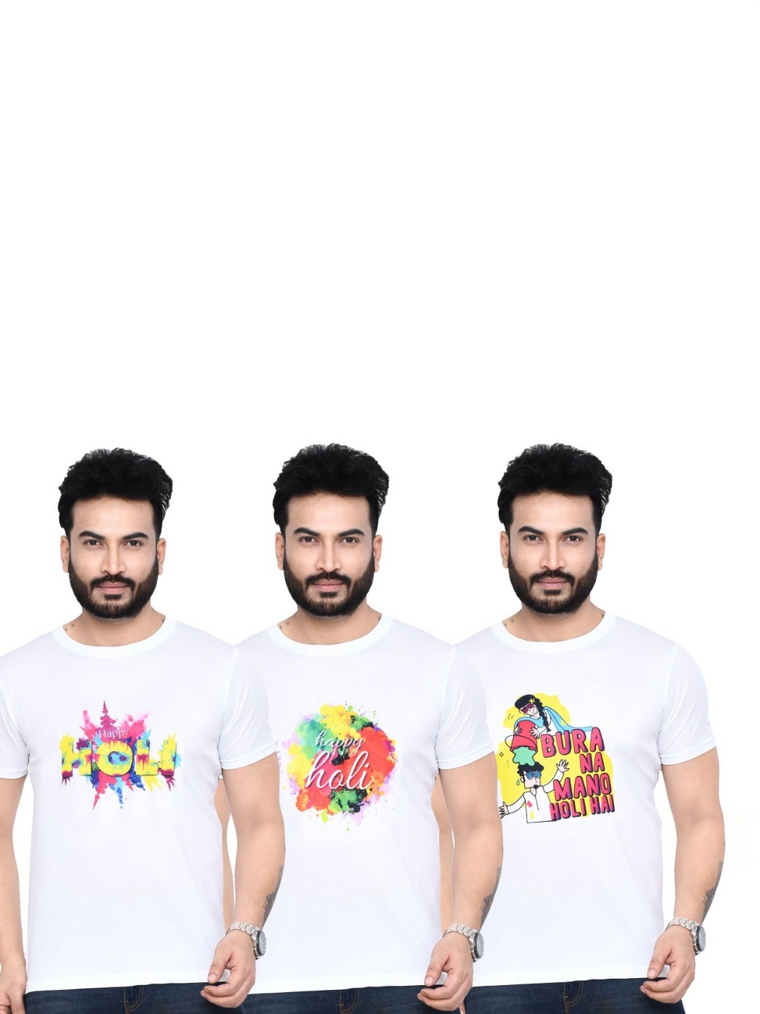

RAPL Men 3 Printed Applique T-shirt, White