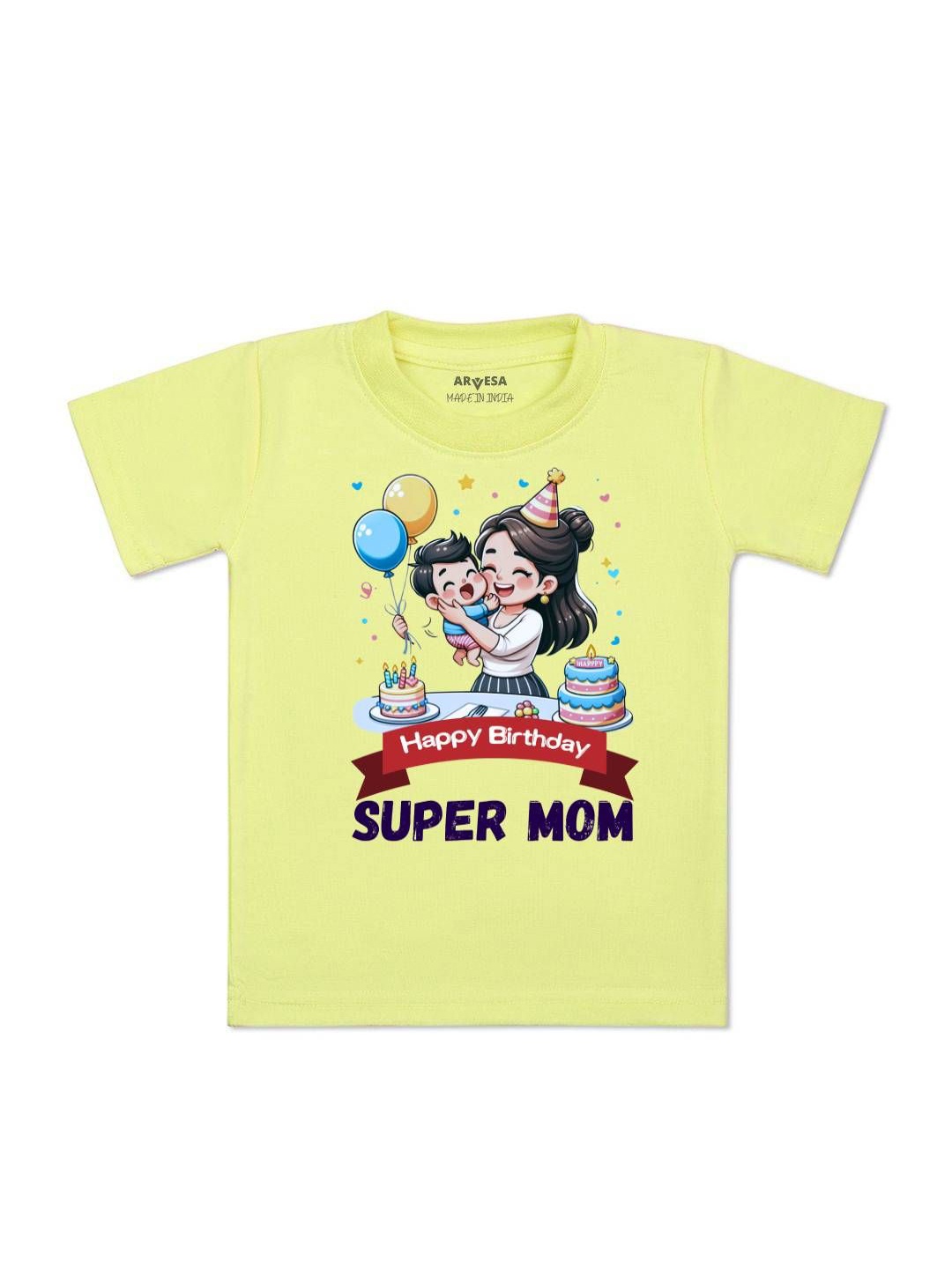 

Arvesa Kids Happy Birthday Super Mom Printed Tshirt, Yellow