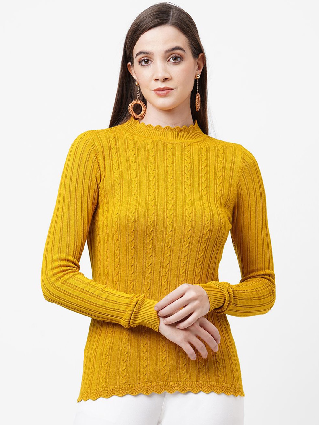 

Kraus Jeans Women Cable Knit Pullover, Mustard