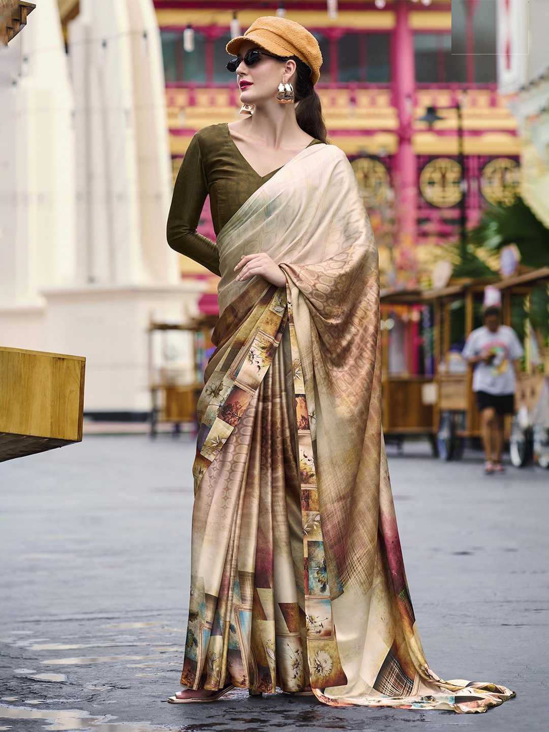 

MAHALASA Pure Crepe Saree, Brown