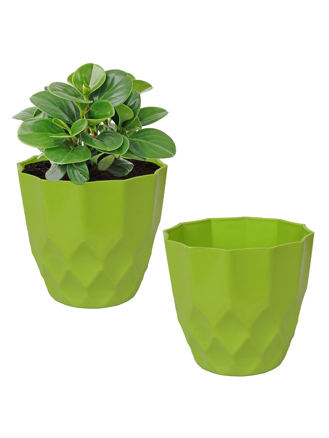 

Kuber Industries Green 2 Pieces Textured Flower Pots Planters