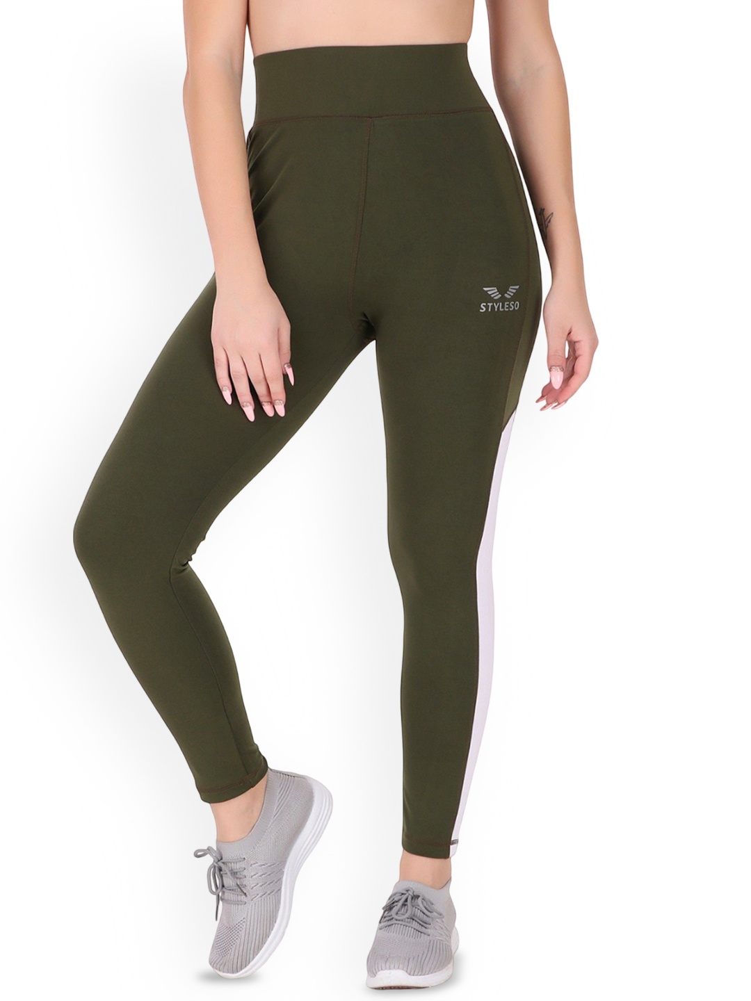 

STYLESO Women Color-Block Breathable Ankle Length Tights, Green