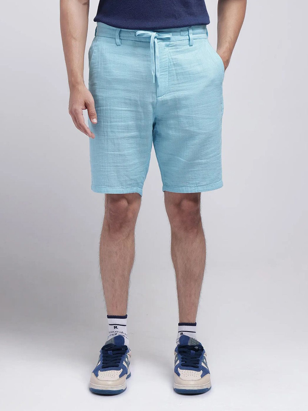 

RARE RABBIT PINTO-25 Men Cotton Mid-Rise Regular Fit Shorts, Blue