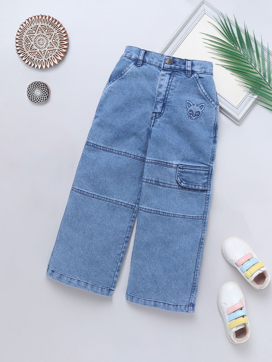 

Naughty Ninos Girls Comfort Wide Leg Mid-Rise Cotton Jeans, Blue