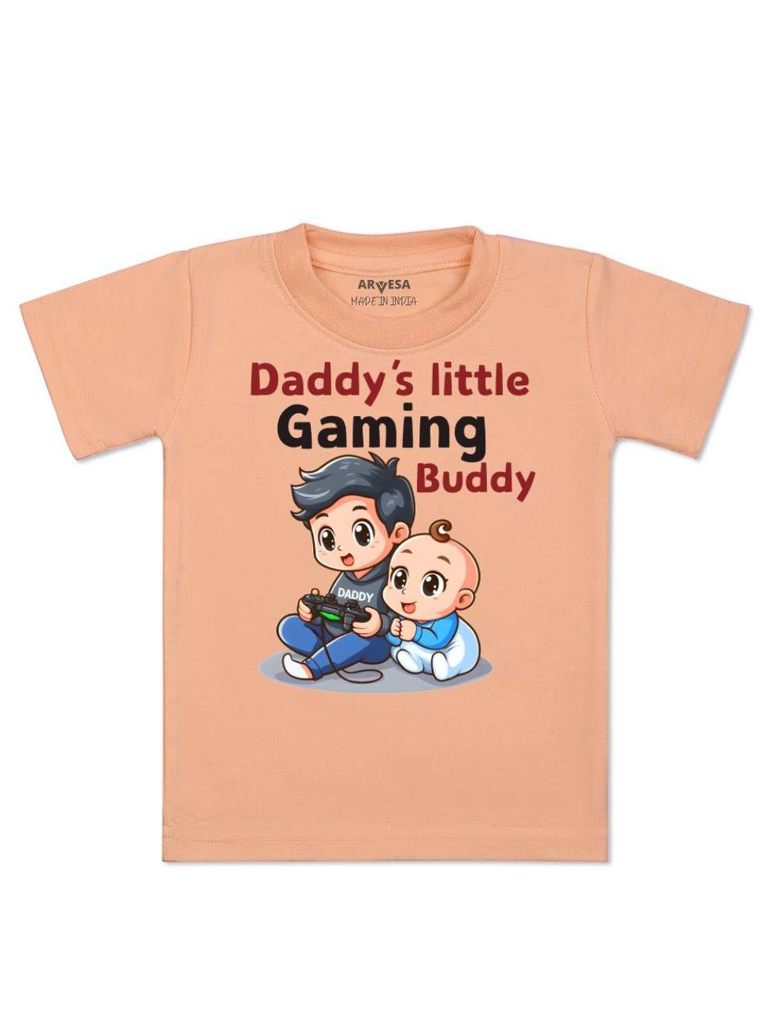 

Arvesa Kids Daddy Little Gaming Buddy Printed Tshirt, Peach