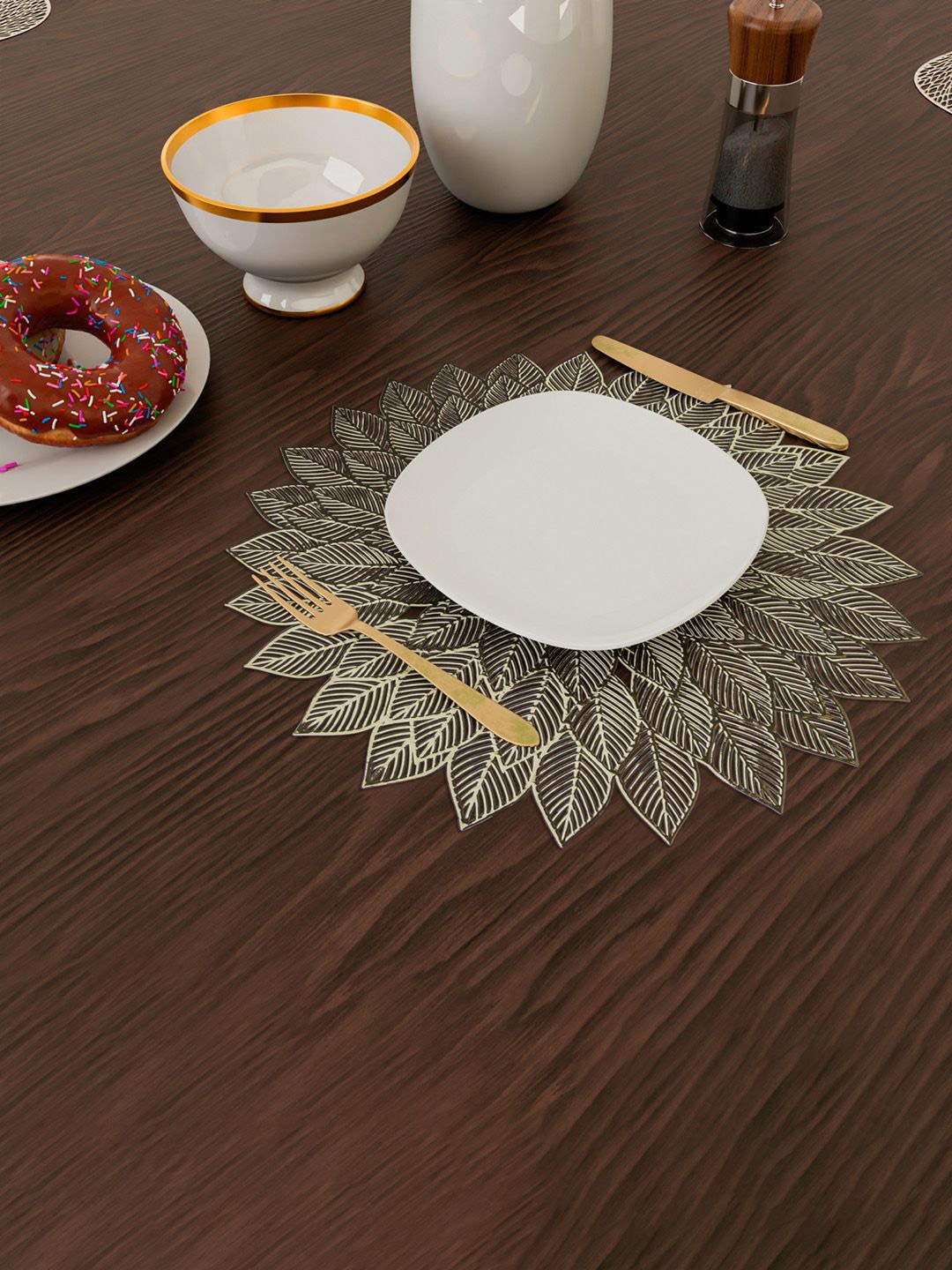 

Kuber Industries Gold-Toned 2 Pieces Round Flower Bed Side Table Placemats