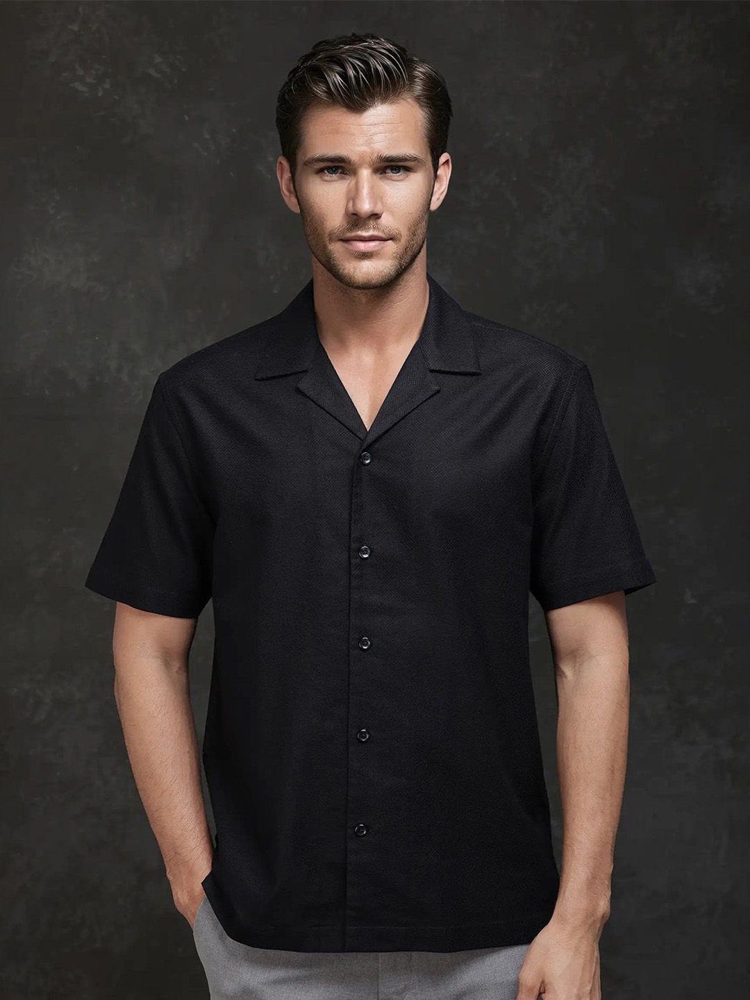 

RARE RABBIT Men Comfort Boxy Opaque Casual Shirt, Black