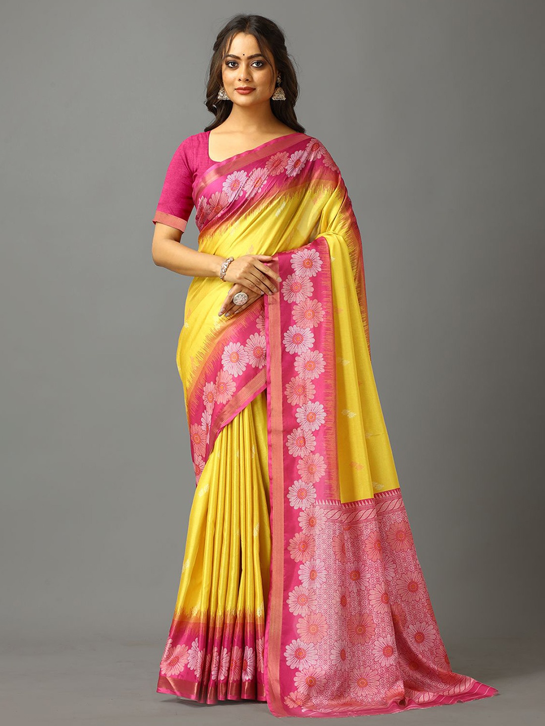 

VIRENDRA TEXTILES Woven Design Zari Pure Crepe Saree, Yellow