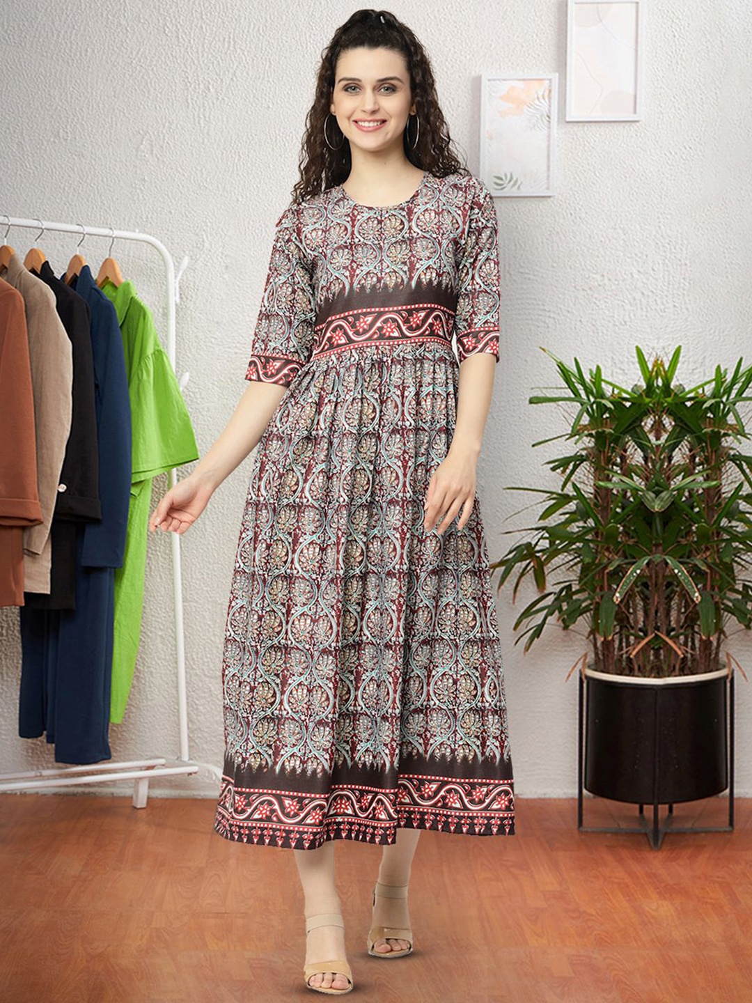 

Moda Rapido Ethnic Motifs Print Applique Fit & Flare Dress, Multi
