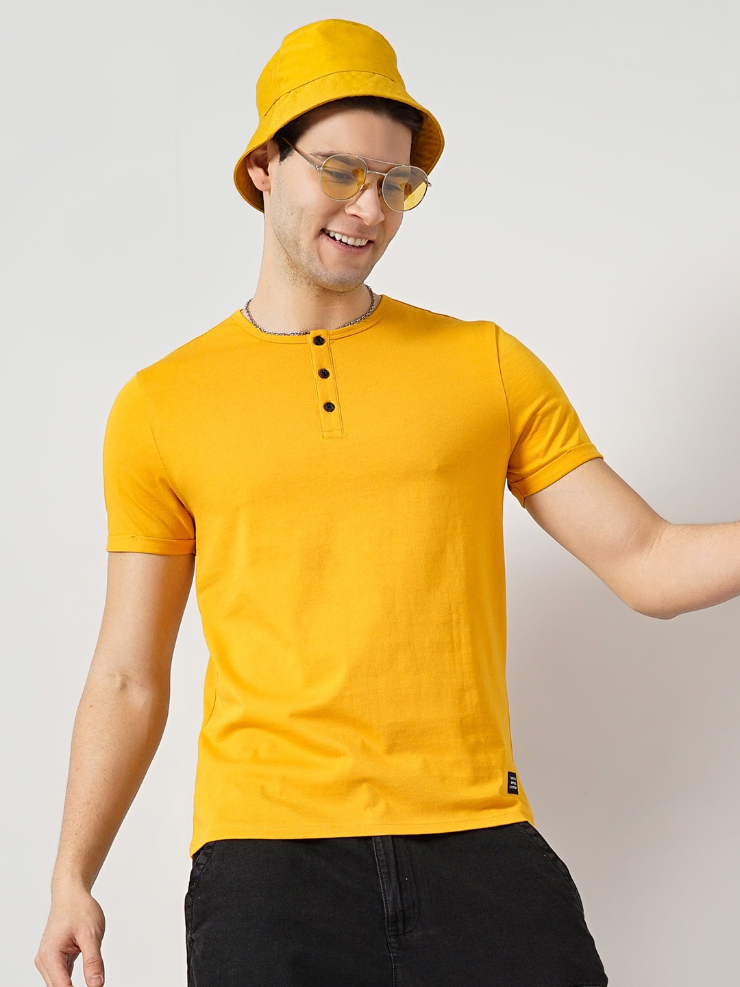 

Genoa Men Henley Neck Slim Fit T-shirt, Yellow