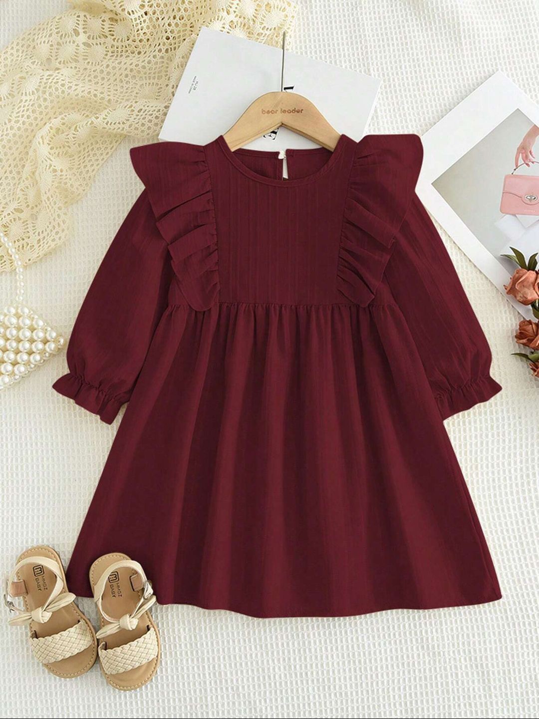 

BAESD Puff Sleeve Fit & Flare Dress, Red