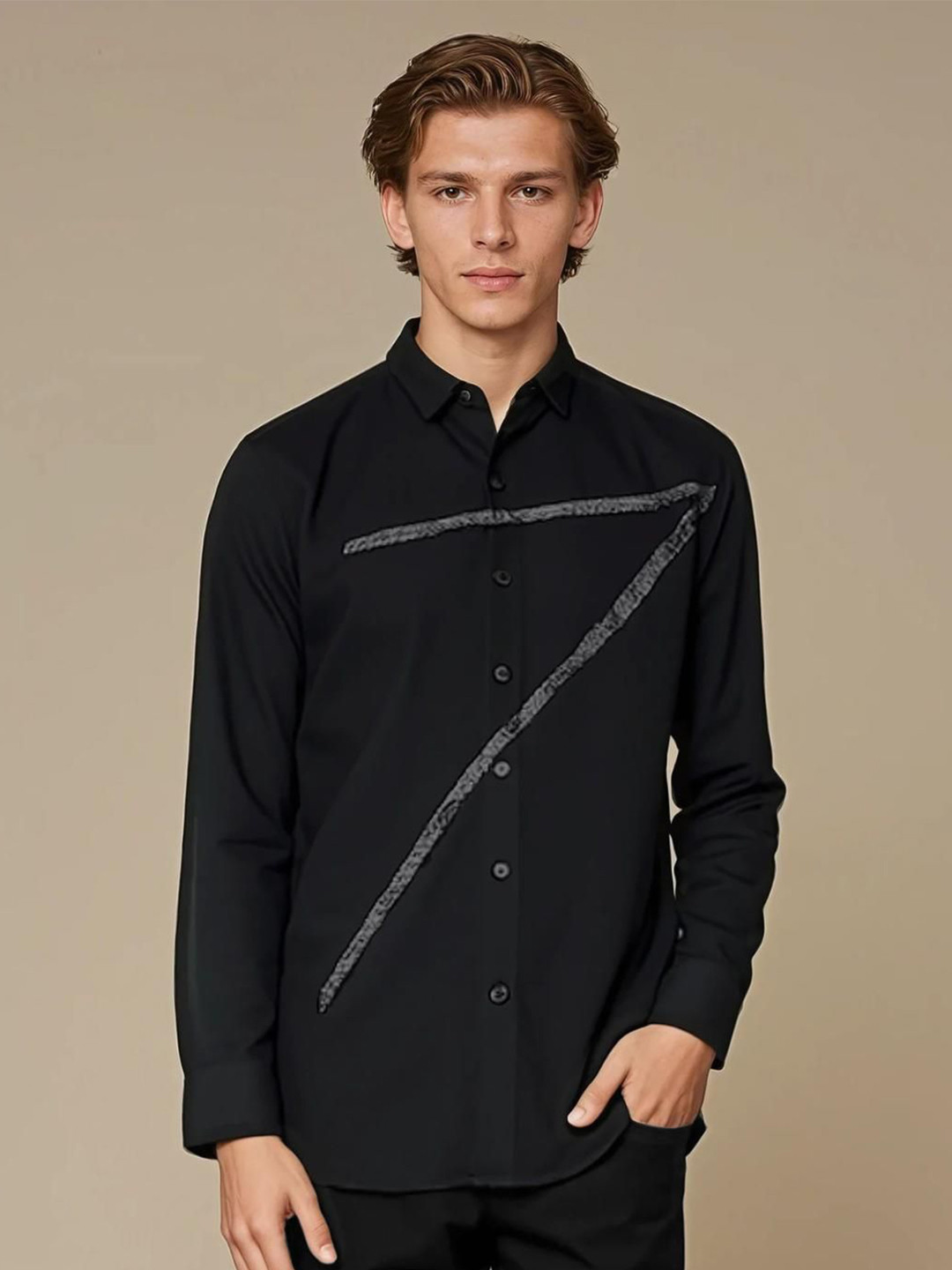 

HE SPOKE Men Smart Tailored Fit Opaque Printed Party Shirt, Black