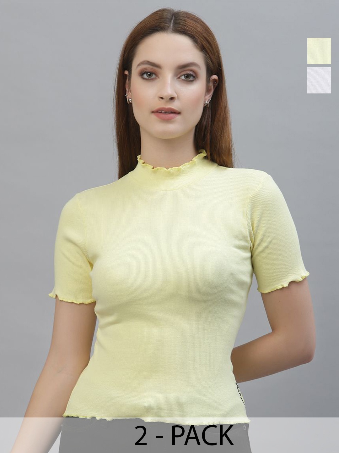 

Friskers Women Pack of 2 Ribbed Cotton Fitted Top, White