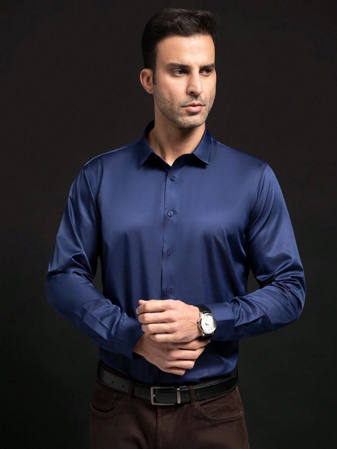 

SOLSTICE Men Comfort Opaque Party Shirt, Navy blue