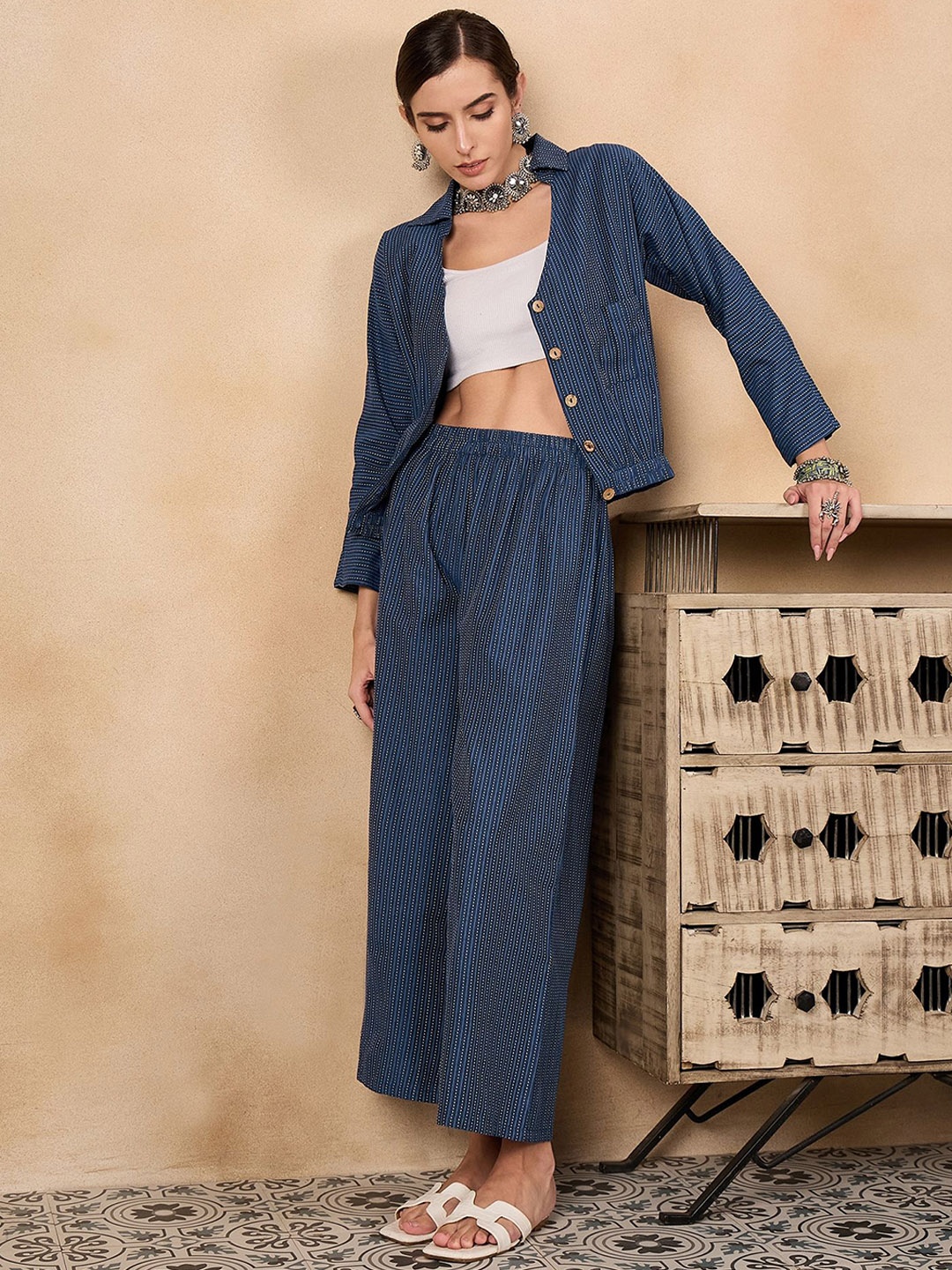 

Sangria Pure Cotton Coat And Trousers, Blue