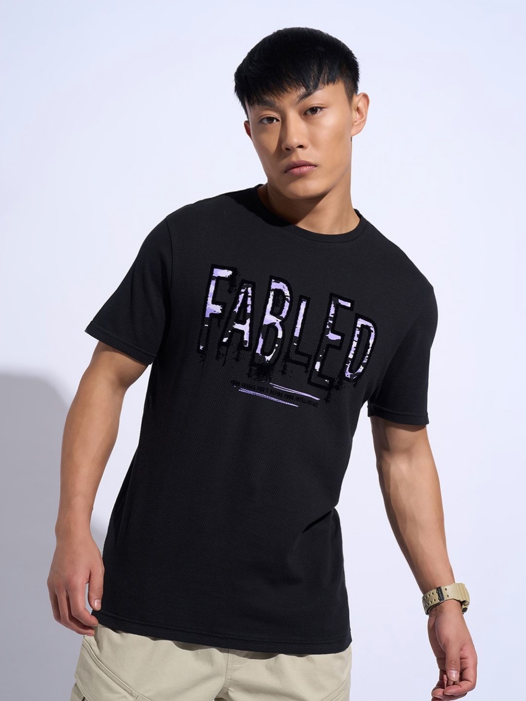 

People Men Typography Applique T-shirt, Black