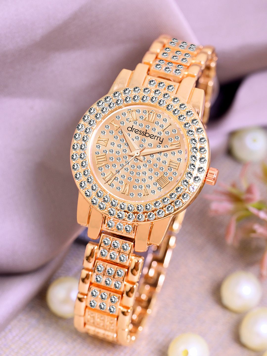 

DressBerry Women Embellished Dial & Bracelet Style Straps Analogue Watch HOBDB-320-RG, Rose gold