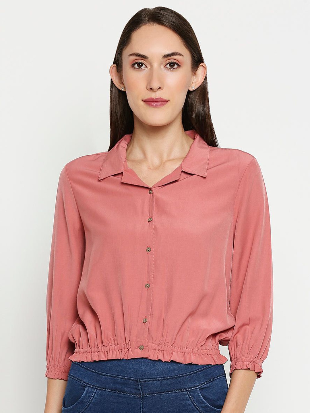 

Kraus Jeans Women Slim Fit Opaque Casual Shirt, Peach