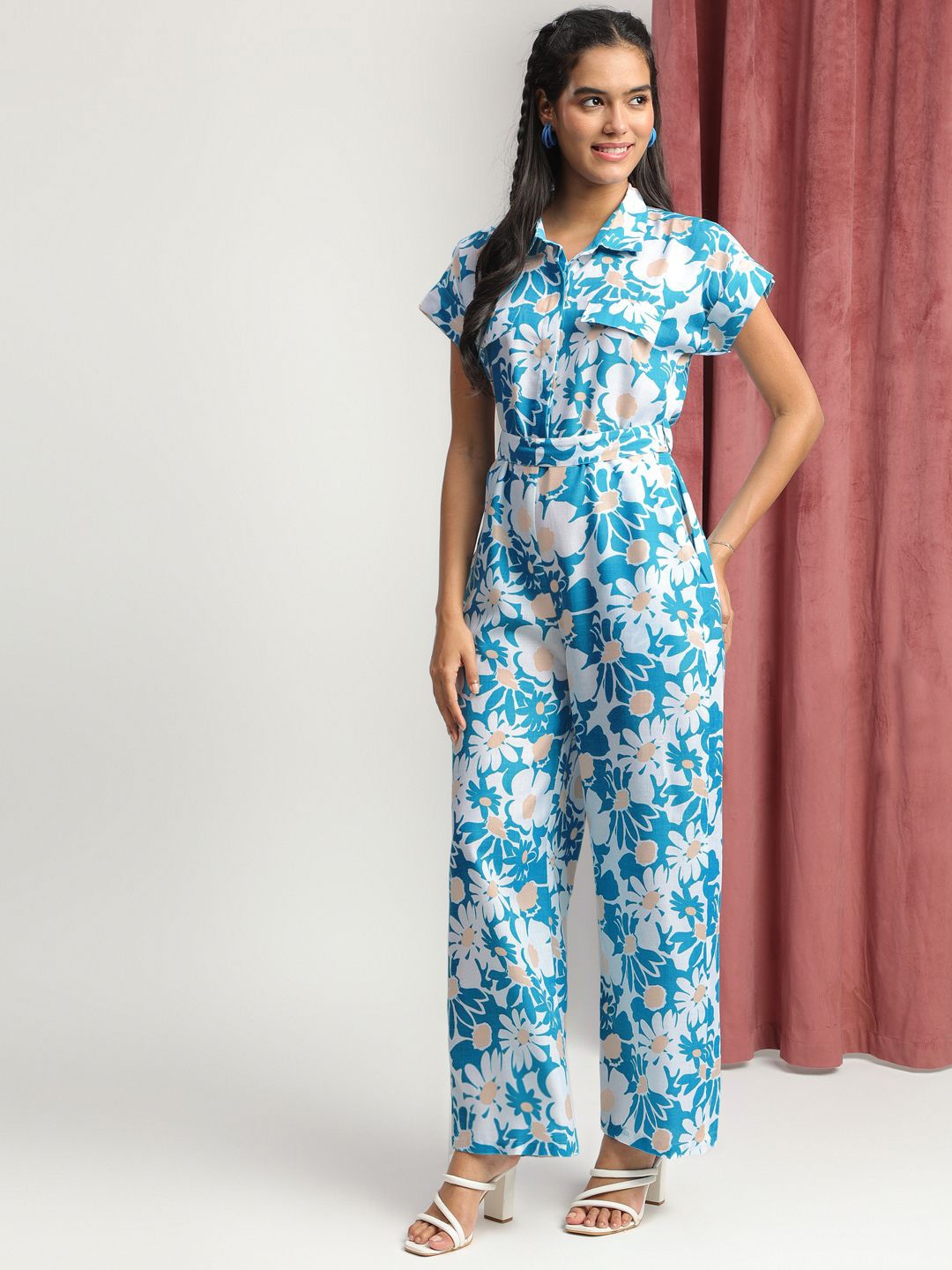

J Turritopsis Women Printed Basic Jumpsuit, Blue
