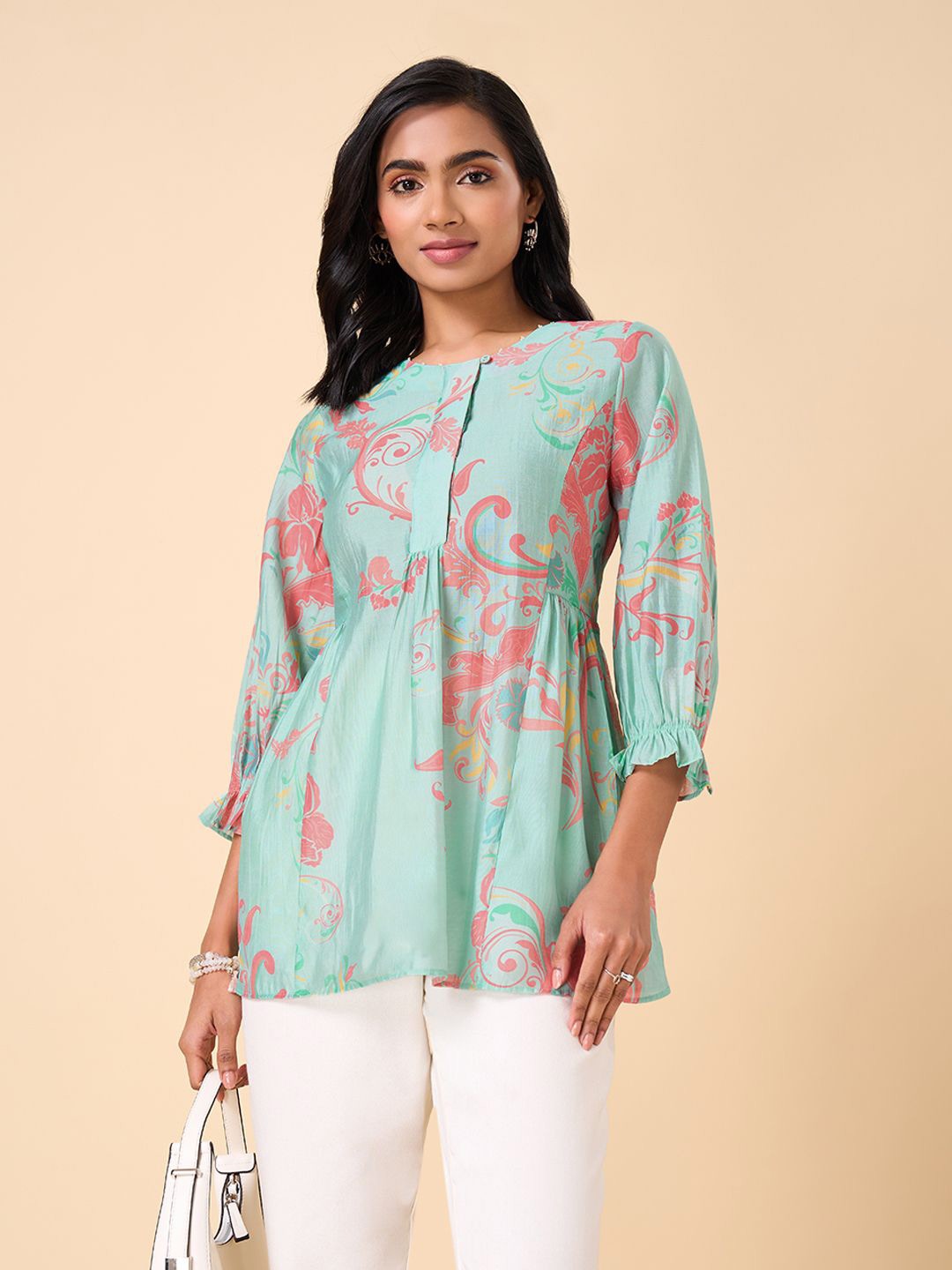 

Marigold Lane Floral Print Top, Turquoise blue