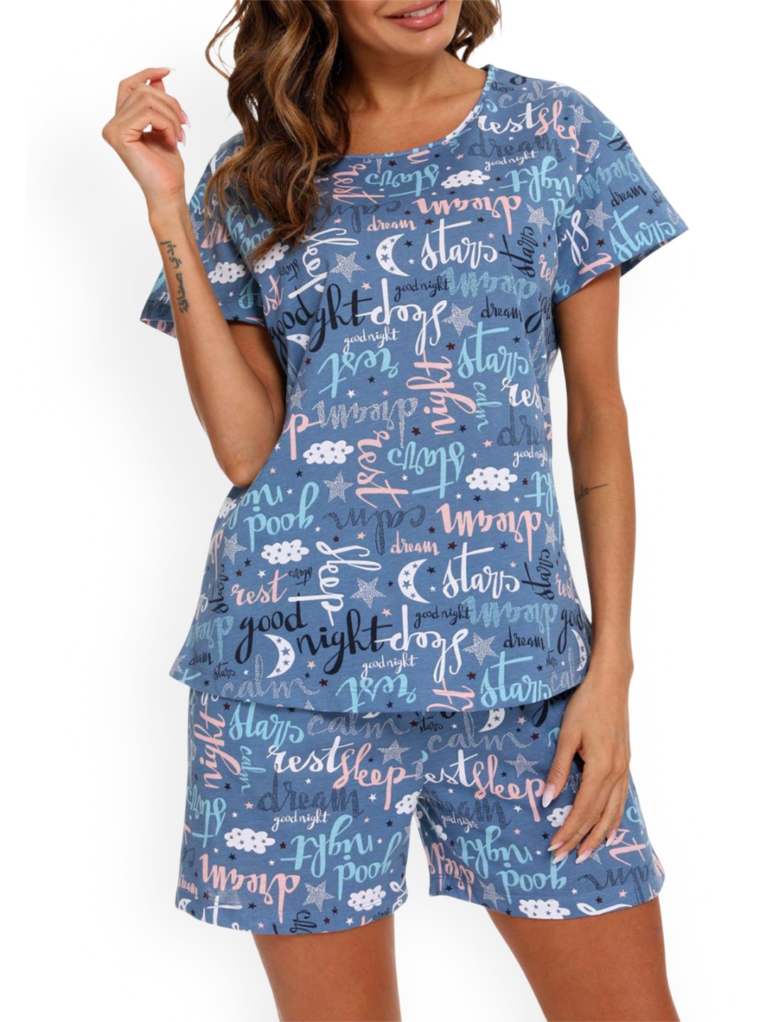 

Dreambe Women Printed Night suit, Blue