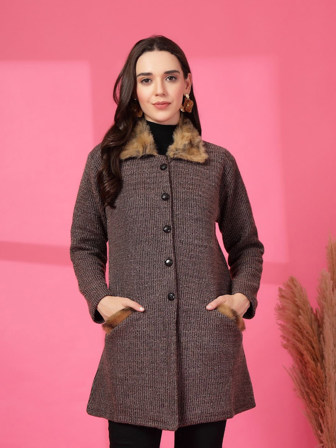 

all about you Woollen Longline Top, Brown