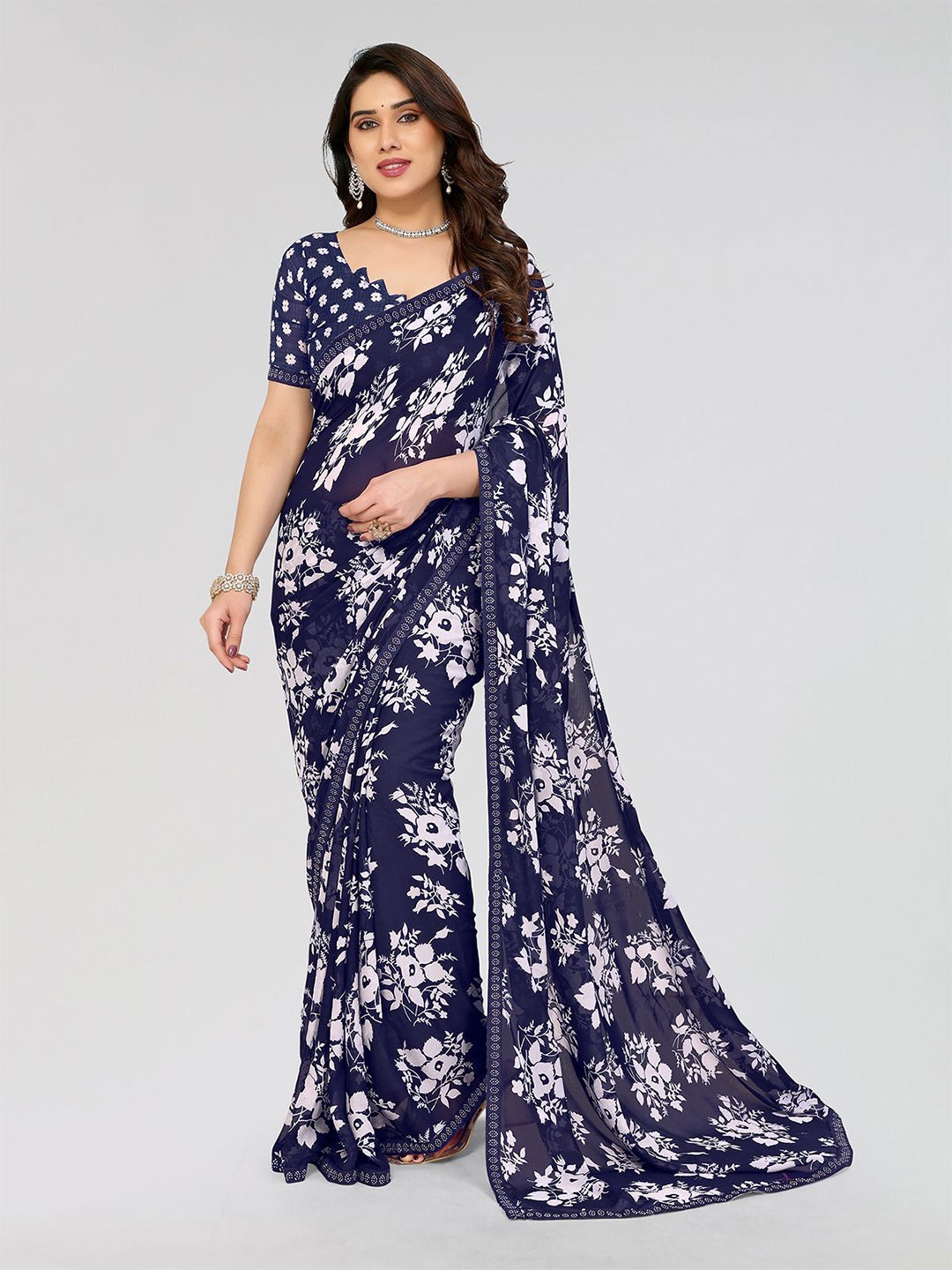 

Moda Rapido Floral Printed Saree, Blue