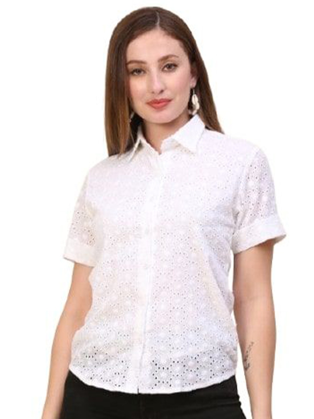 

JC JUMMY COUTURE Self Design Cotton Shirt Style Top, White