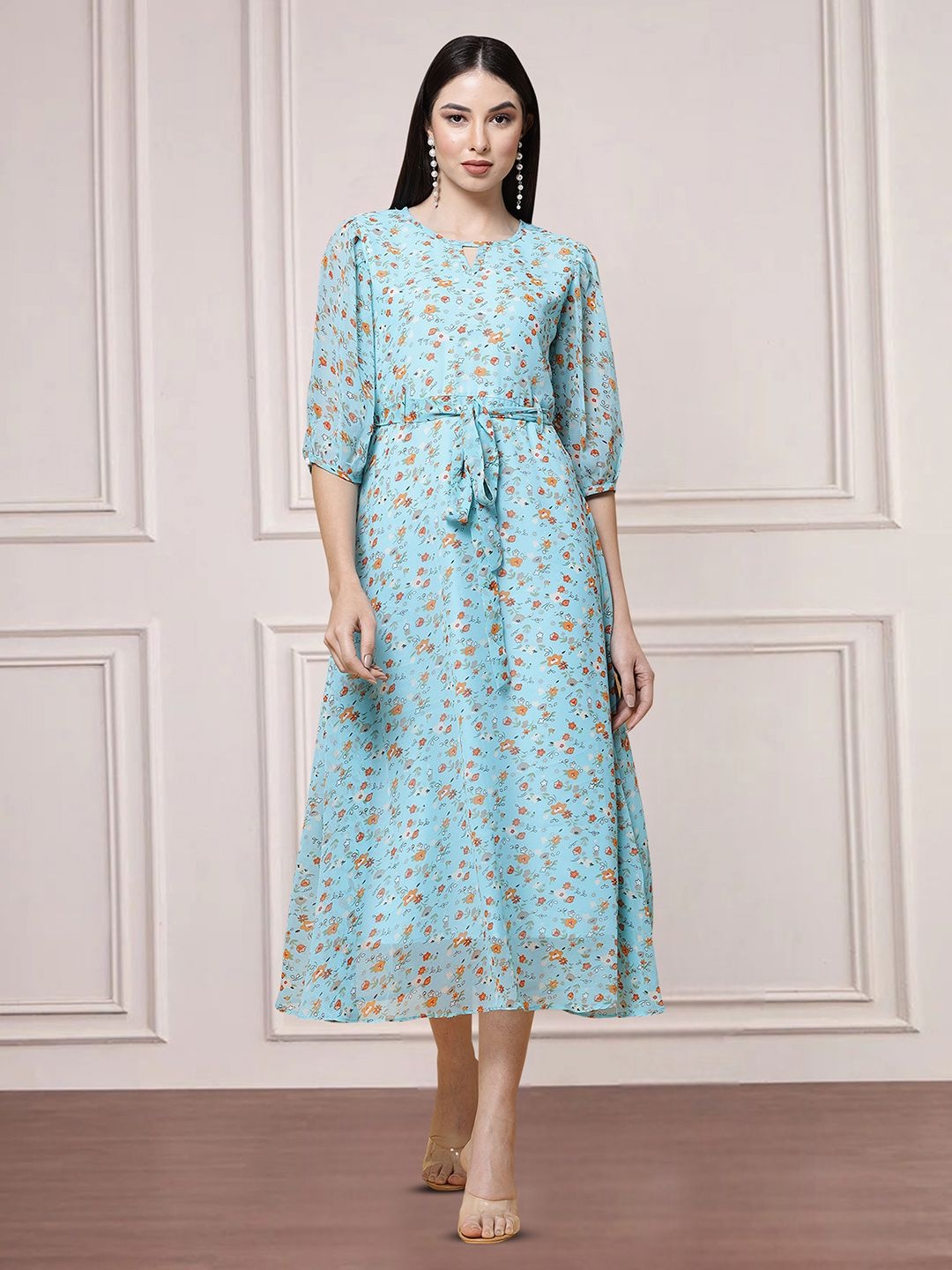 

Moda Rapido Floral Print Applique Fit & Flare Dress, Blue