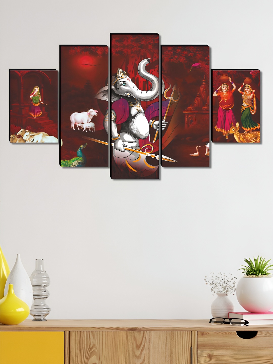 

Aura Red & White 5 Piece Wood Religious Wall Paintings
