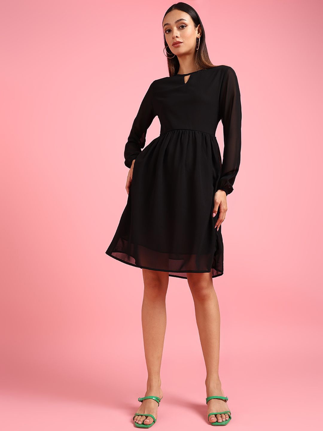 

CORSICA Georgette Fit & Flare Dress, Black