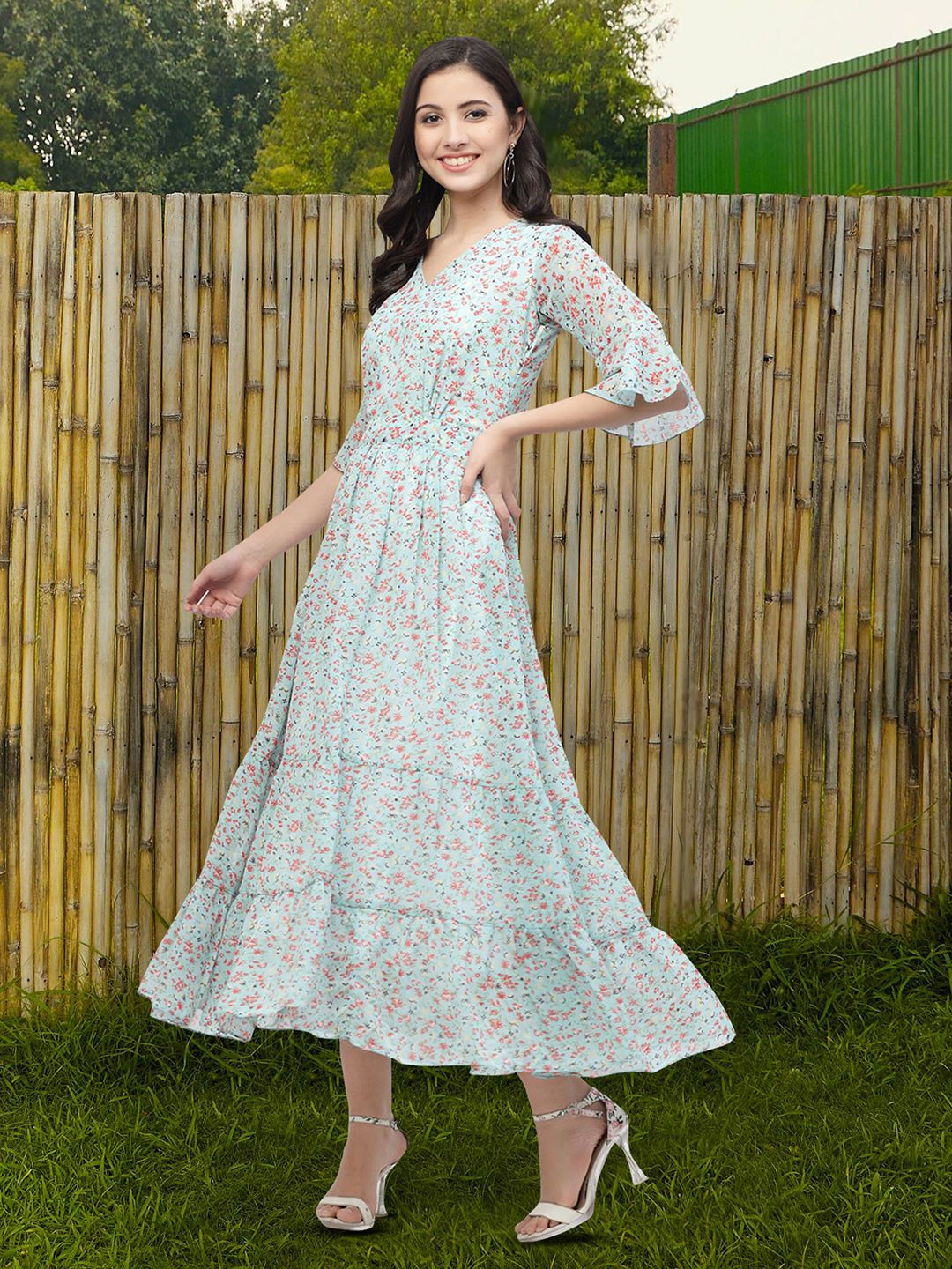 

Moda Rapido Floral Print Applique Fit & Flare Dress, Blue