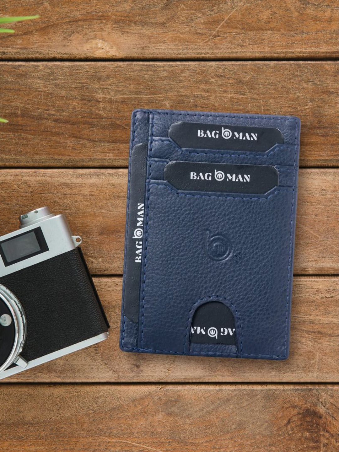 

BAGMAN Men Leather Card Holder, Blue