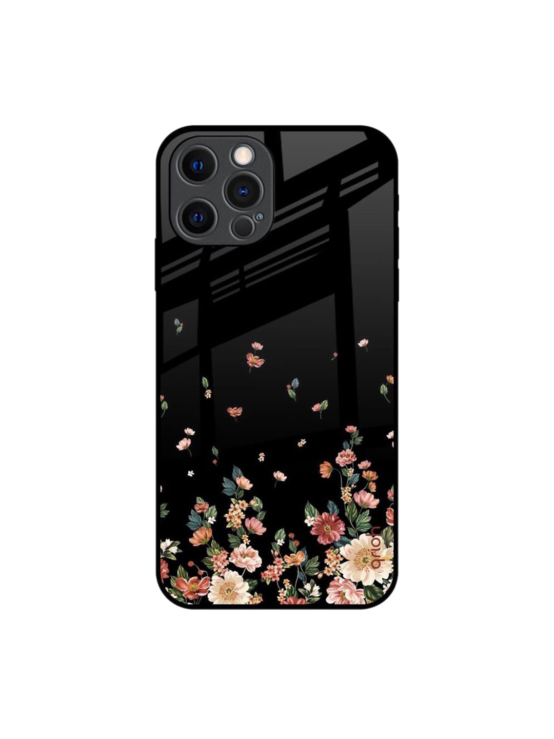 

QRIOH Floral Printed iPhone 12 Pro Back Case Mobile Accessories, Black