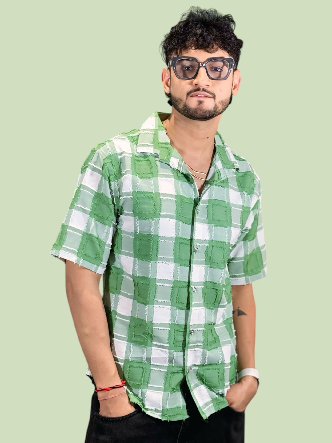 

Moda Rapido Men Comfort Opaque Checked Casual Shirt, Green