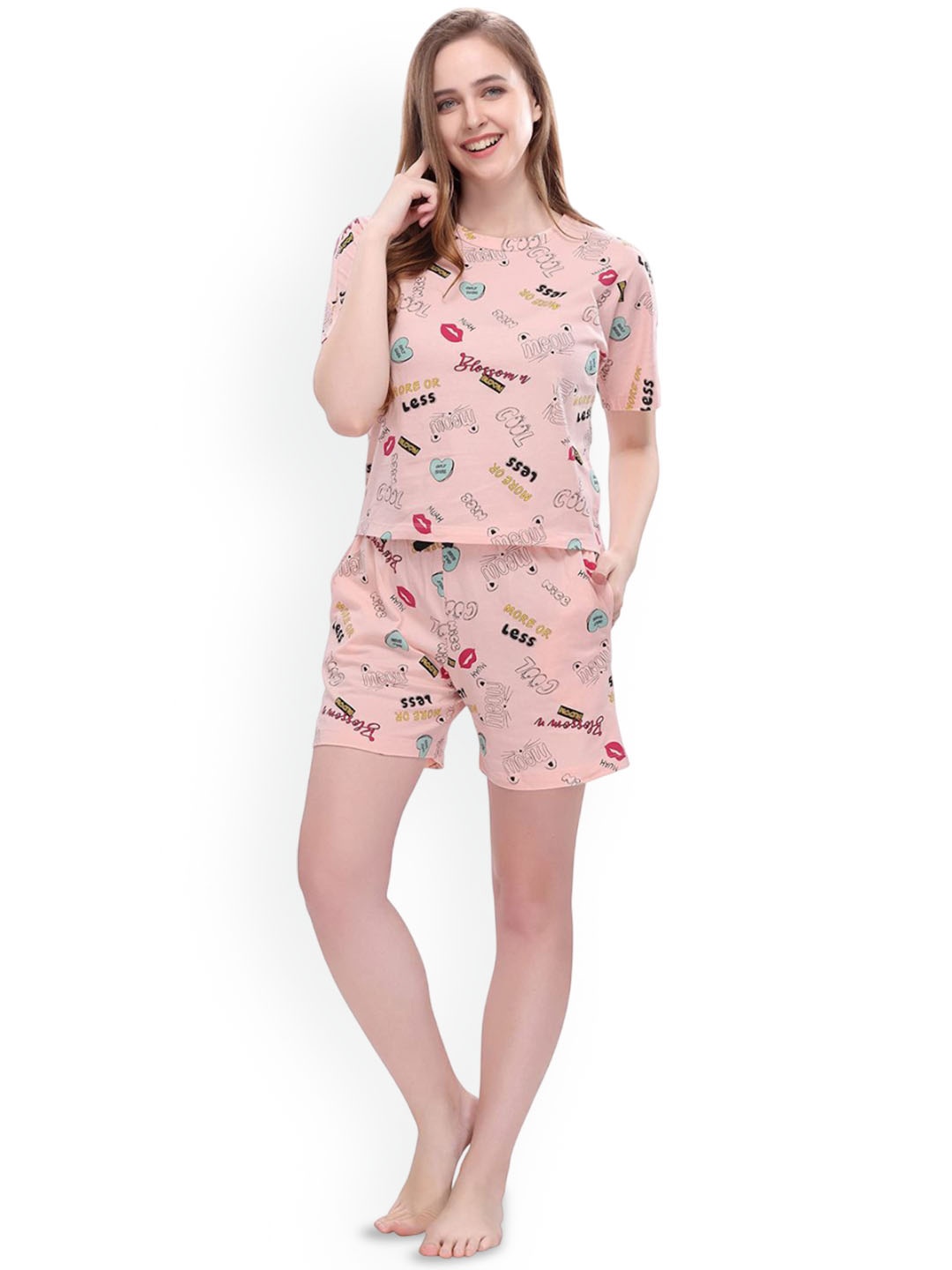 

Dreambe Women Printed Night suit, Peach