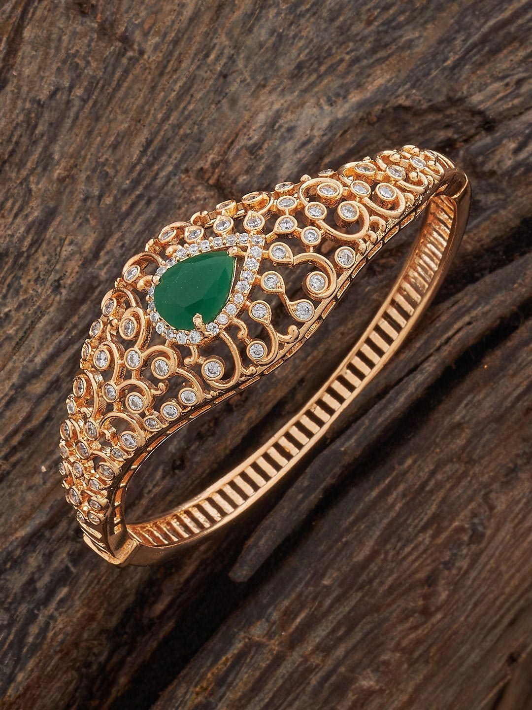 

Kushal's Fashion Jewellery Green Gold-Plated Party Zircon Kada