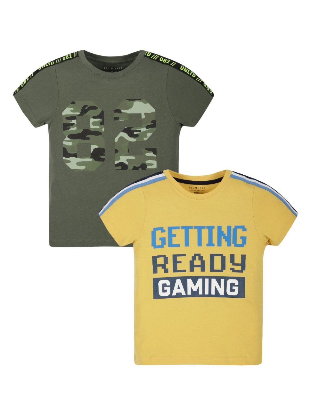 

PLUM TREE Boys Typography 2 Printed Applique T-shirt, Mustard