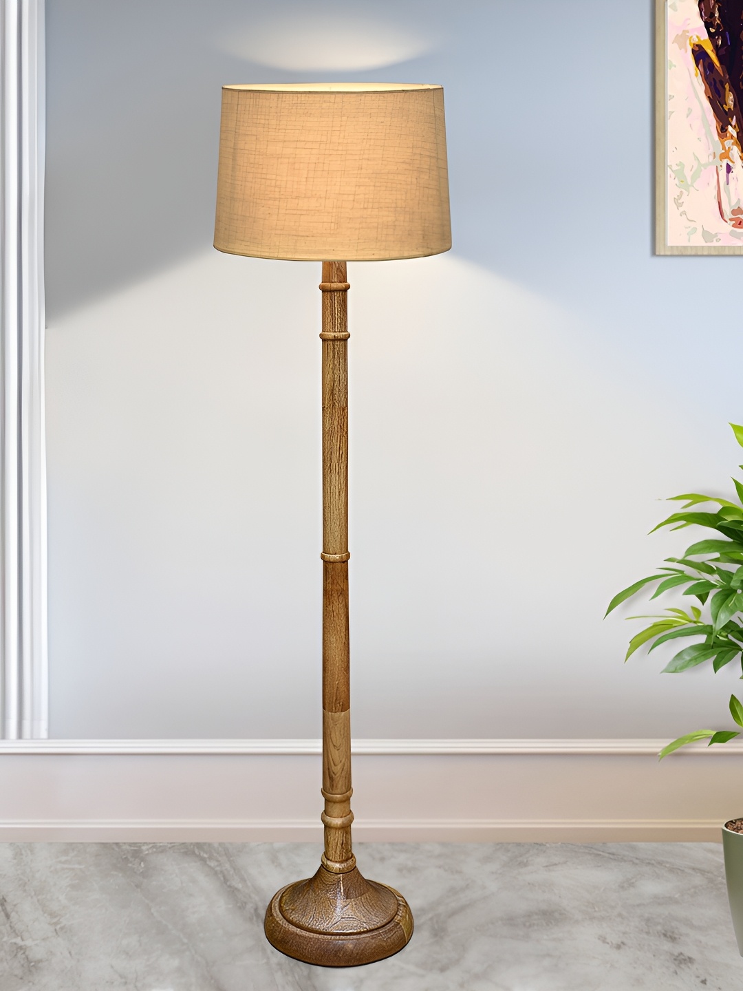 

Homesake Rustic Beige & Brown Wooden Cylinder Shaped Floor Lamp With Shade