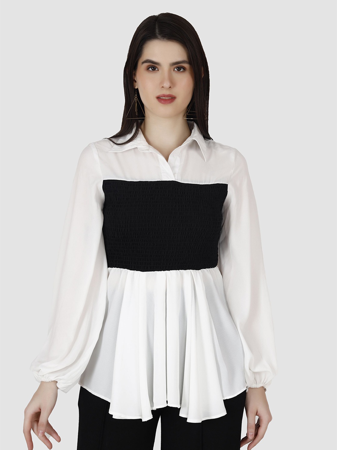 

Misverse Colourblocked Shirt Style Longline Top, White