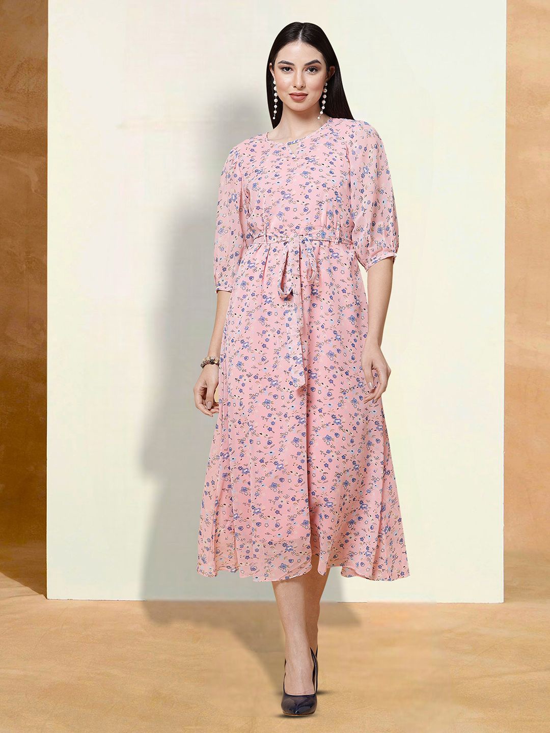

Moda Rapido Floral Print Applique Fit & Flare Dress, Pink