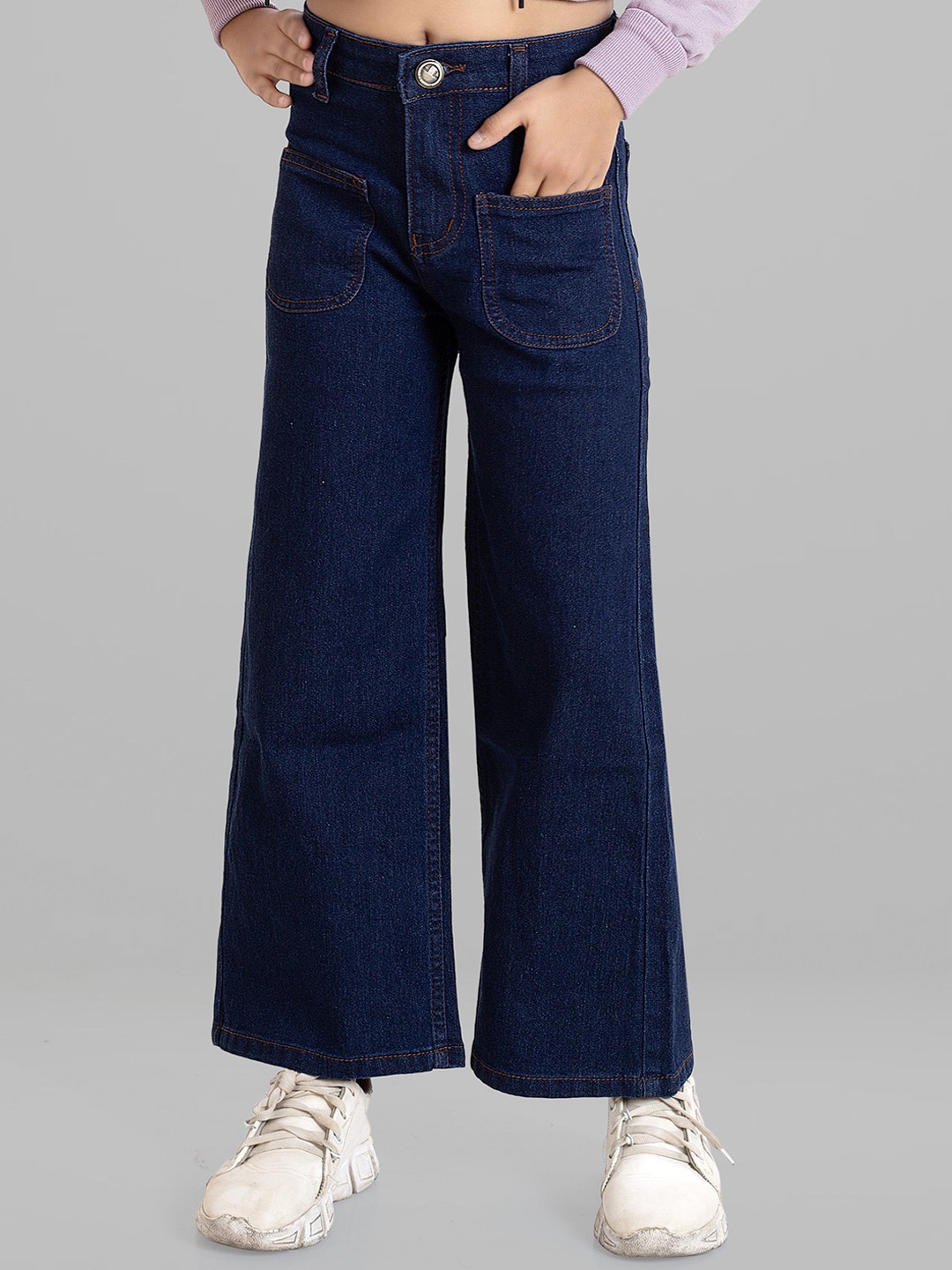 

ADBUCKS Girls Wide Leg High-Rise Stretchable Jeans, Navy blue