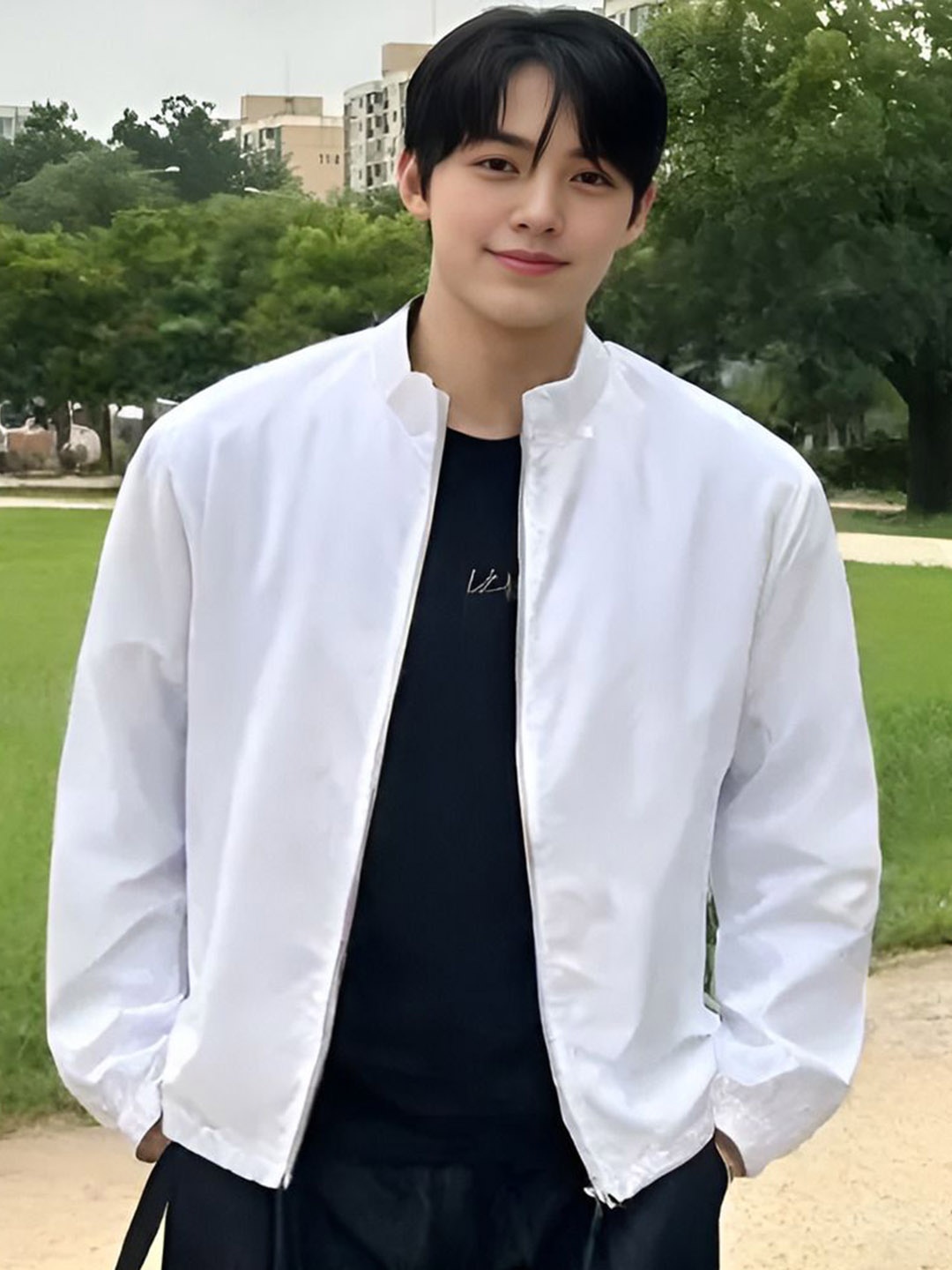 

MAYKR Men Polyester Lightweight Bomber with Patchwork Jacket, White
